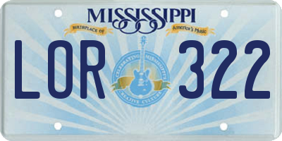 MS license plate LOR322