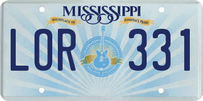 MS license plate LOR331