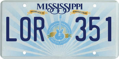 MS license plate LOR351
