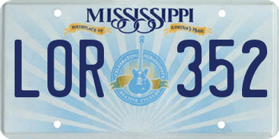 MS license plate LOR352