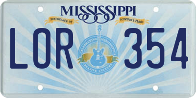 MS license plate LOR354