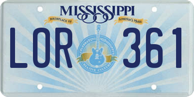 MS license plate LOR361