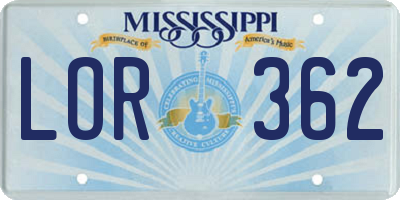 MS license plate LOR362