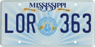 MS license plate LOR363