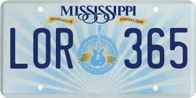 MS license plate LOR365
