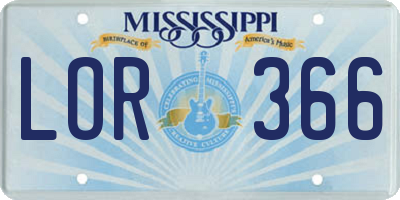 MS license plate LOR366