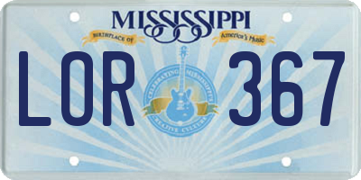 MS license plate LOR367