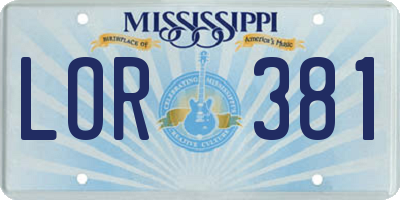 MS license plate LOR381