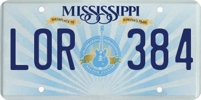 MS license plate LOR384