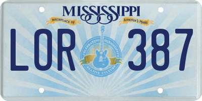 MS license plate LOR387