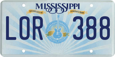 MS license plate LOR388