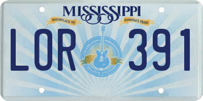 MS license plate LOR391