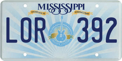 MS license plate LOR392