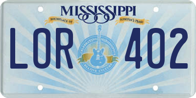MS license plate LOR402