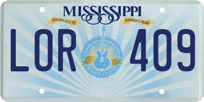 MS license plate LOR409