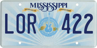 MS license plate LOR422