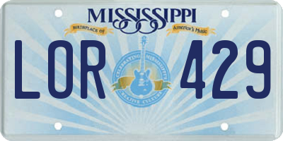 MS license plate LOR429
