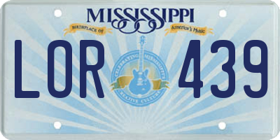 MS license plate LOR439