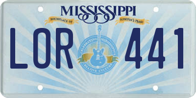 MS license plate LOR441