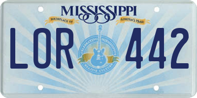 MS license plate LOR442
