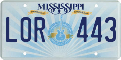 MS license plate LOR443