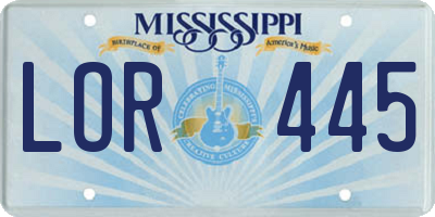 MS license plate LOR445