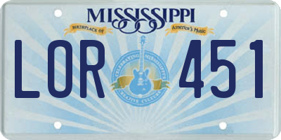 MS license plate LOR451
