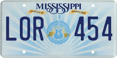 MS license plate LOR454