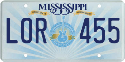 MS license plate LOR455