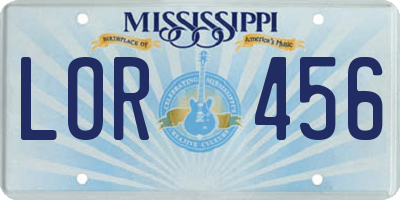 MS license plate LOR456