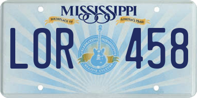 MS license plate LOR458