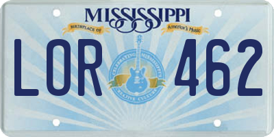 MS license plate LOR462
