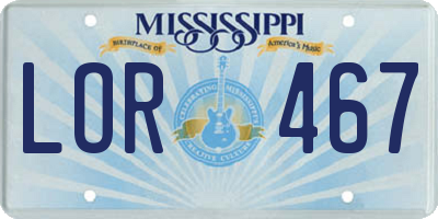 MS license plate LOR467