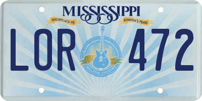 MS license plate LOR472