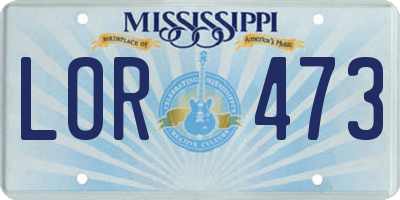 MS license plate LOR473