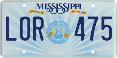 MS license plate LOR475