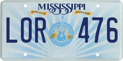 MS license plate LOR476