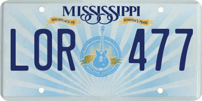MS license plate LOR477