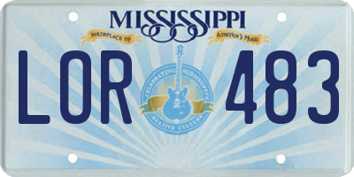 MS license plate LOR483