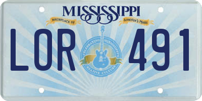 MS license plate LOR491