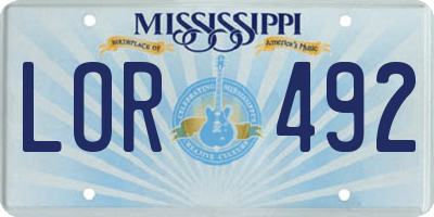 MS license plate LOR492