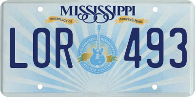 MS license plate LOR493