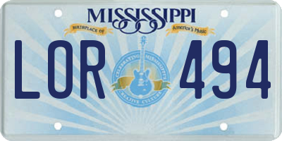 MS license plate LOR494