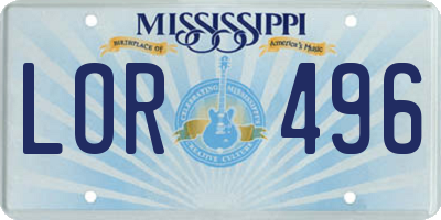 MS license plate LOR496
