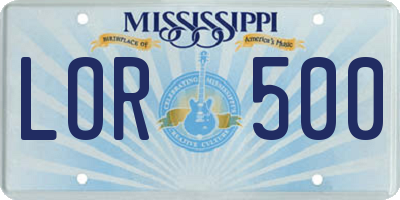 MS license plate LOR500
