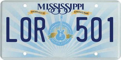 MS license plate LOR501