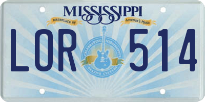 MS license plate LOR514