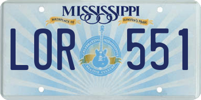 MS license plate LOR551