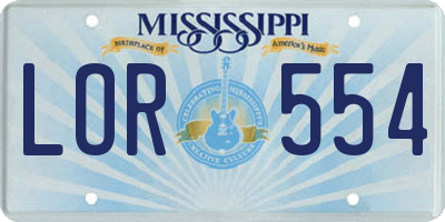 MS license plate LOR554
