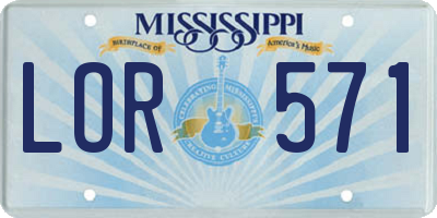 MS license plate LOR571